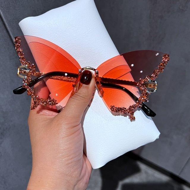 Butterfly Wings Orange Crystal Sunglasses Xuhal 4 Pairs Rimless Butterfly Sunglasses Rhinestone Bling  main image 3